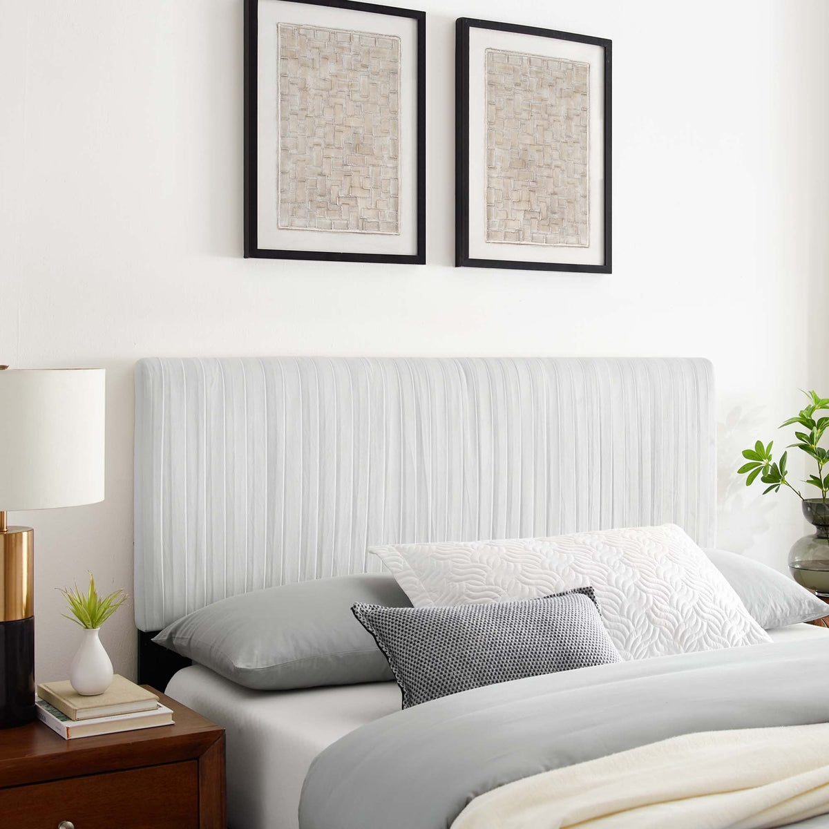 Eloise Channel Tufted Performance Velvet Headboard - Full/Queen, White