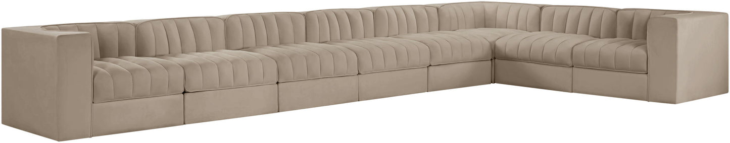 Rummi - Velvet Performance Fabric Upholstered 8 Piece Modular Sectional (With 3 Corner Chairs)