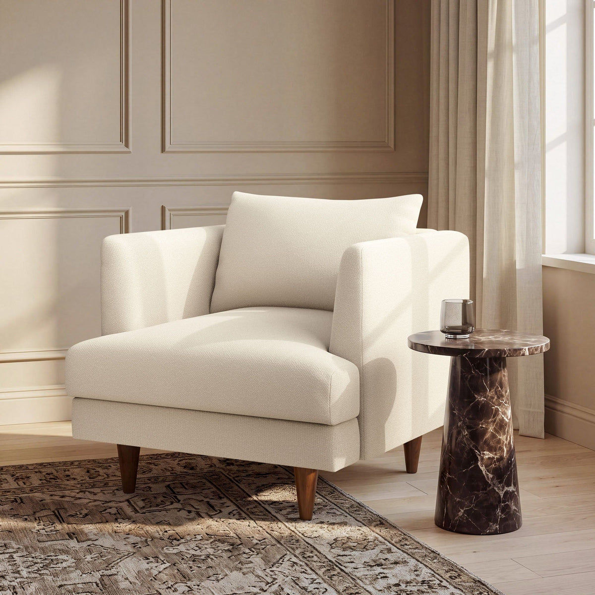 Zoya Down Filled Overstuffed Boucle Armchair - Cream
