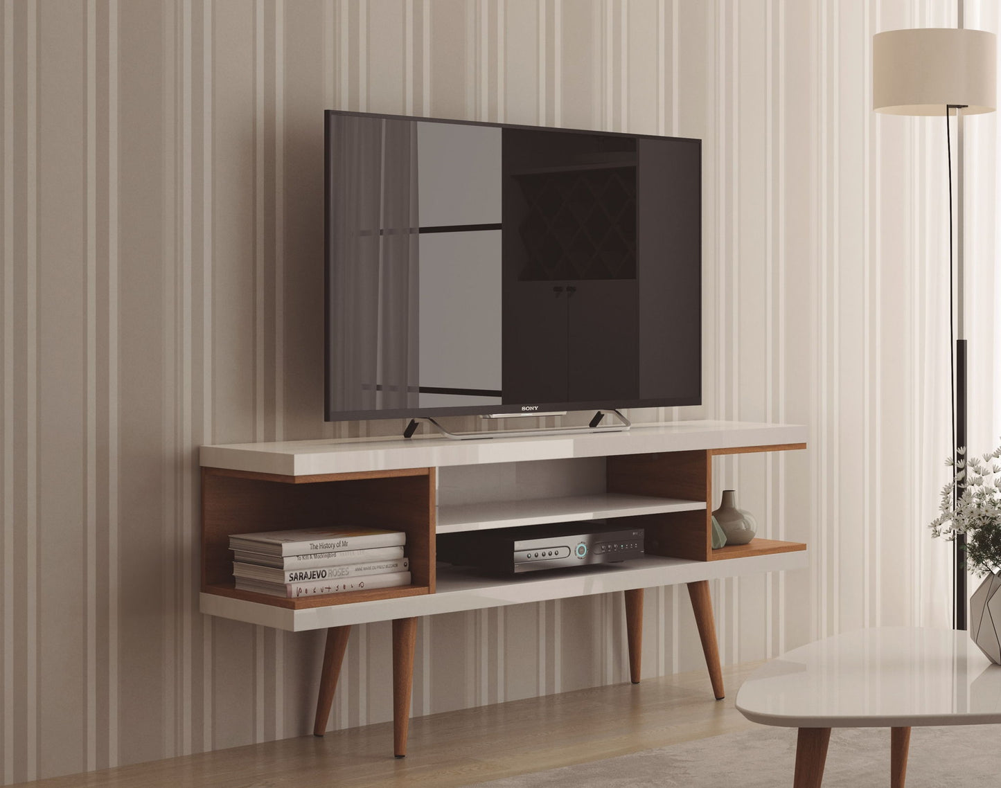 Manhattan Utopia - TV Stand - Maple Cream And White