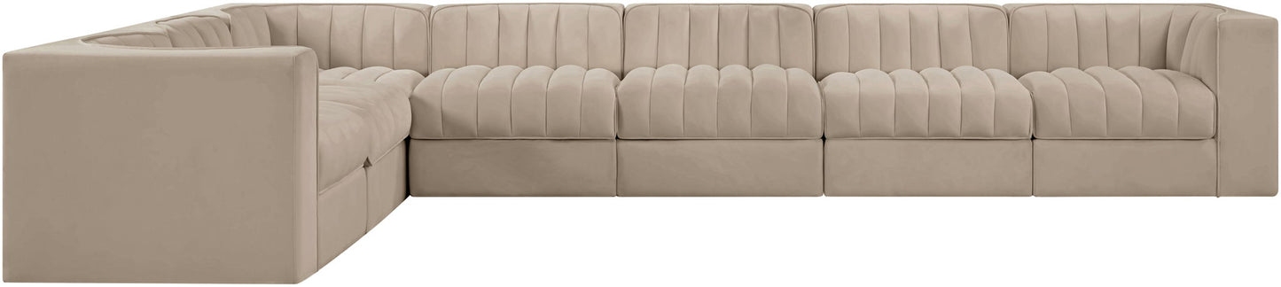 Rummi - Velvet Performance Fabric Upholstered 7 Piece Modular Sectional (With 3 Corner Chairs)