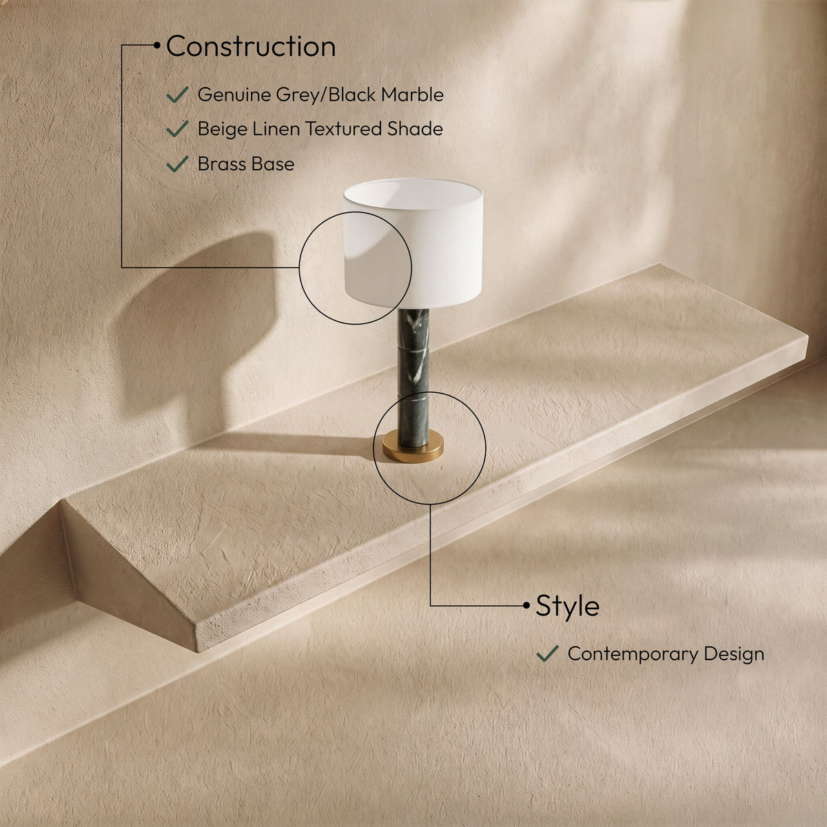 Opaline - Linen Textured Fabric And Brass Table Lamp