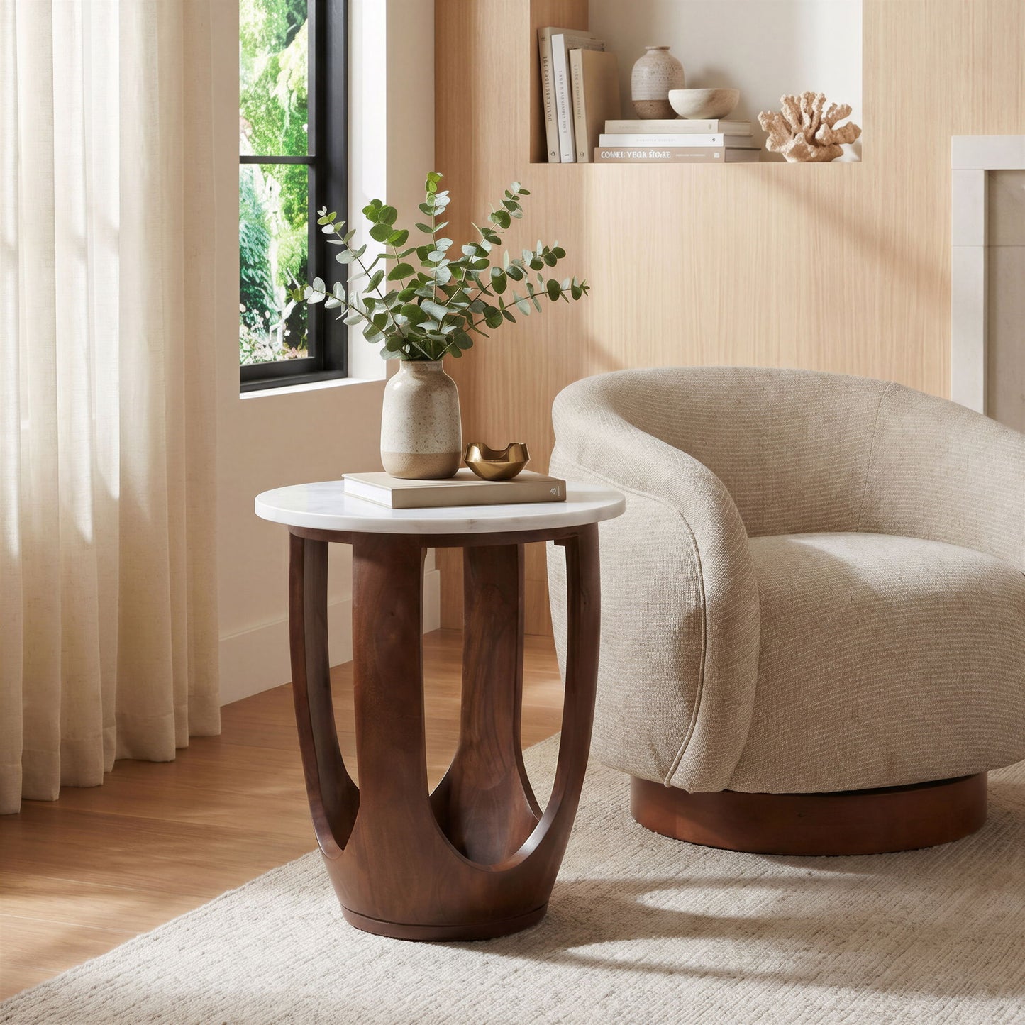Vaan - Side Table - White / Walnut