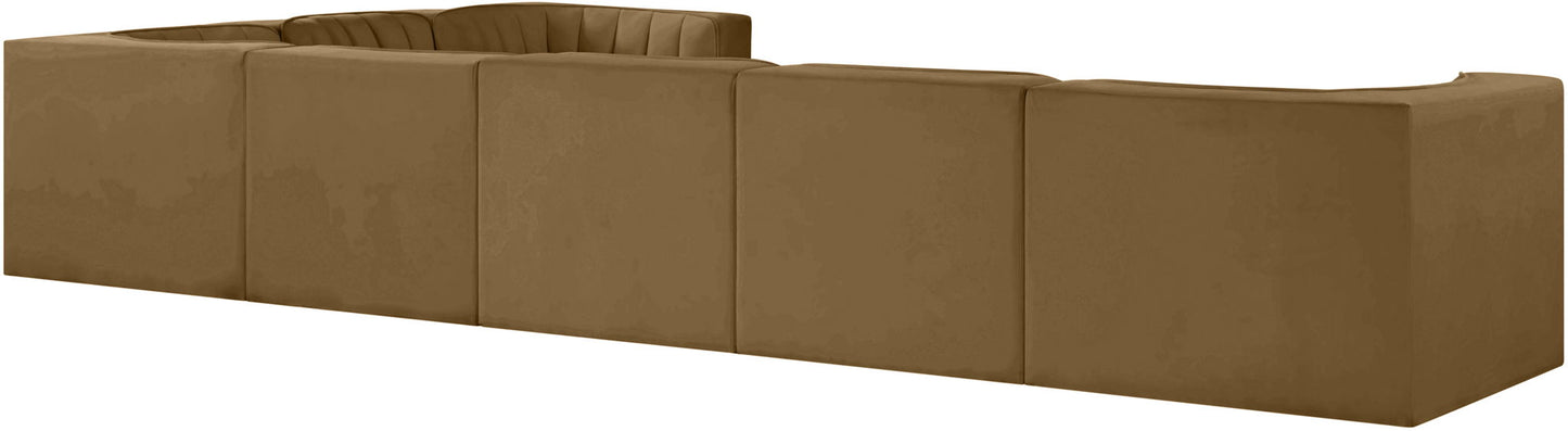 Rummi - Velvet Performance Fabric Upholstered 7 Piece Modular Sectional (With 3 Corner Chairs)