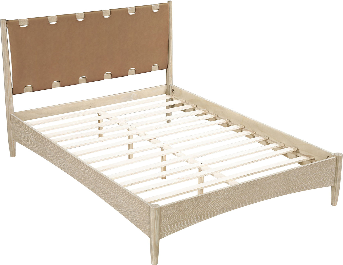 Santos - Vegan Leather Headboard And Wood Bed - Waxed Natural Frame