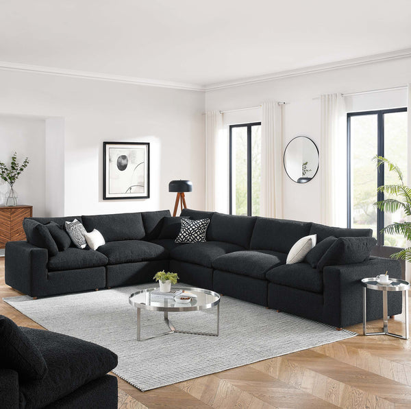 Commix Down Filled Overstuffed Boucle Fabric 6-Piece Sectional Sofa - Black