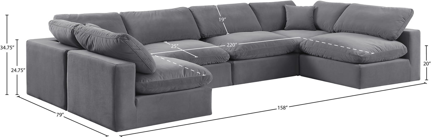 Comfy - 6 Piece Velvet Modular Armless Sectional