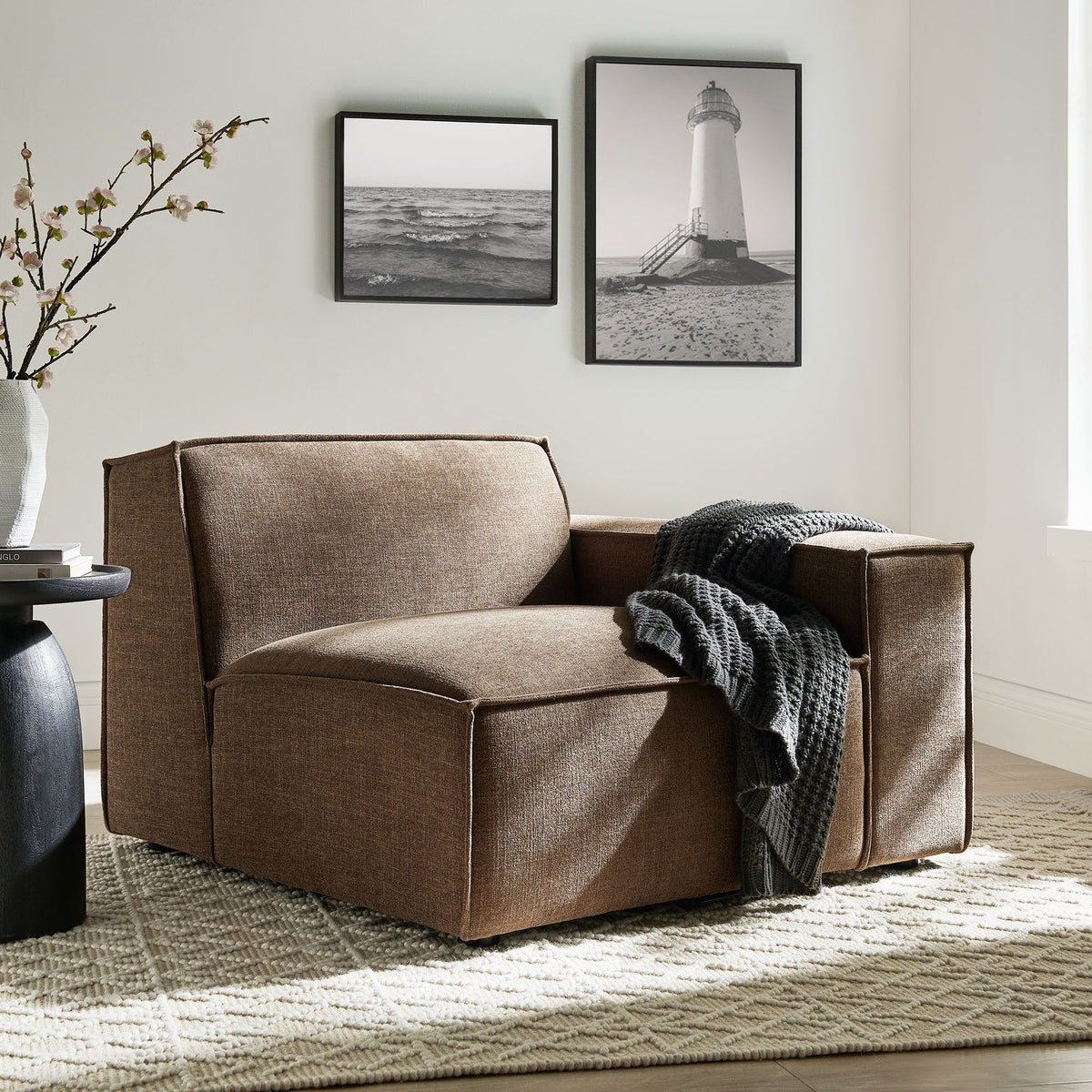 Restore Performance Fabric Upholstered Right-Facing Modular Lounge Chair - Mocha