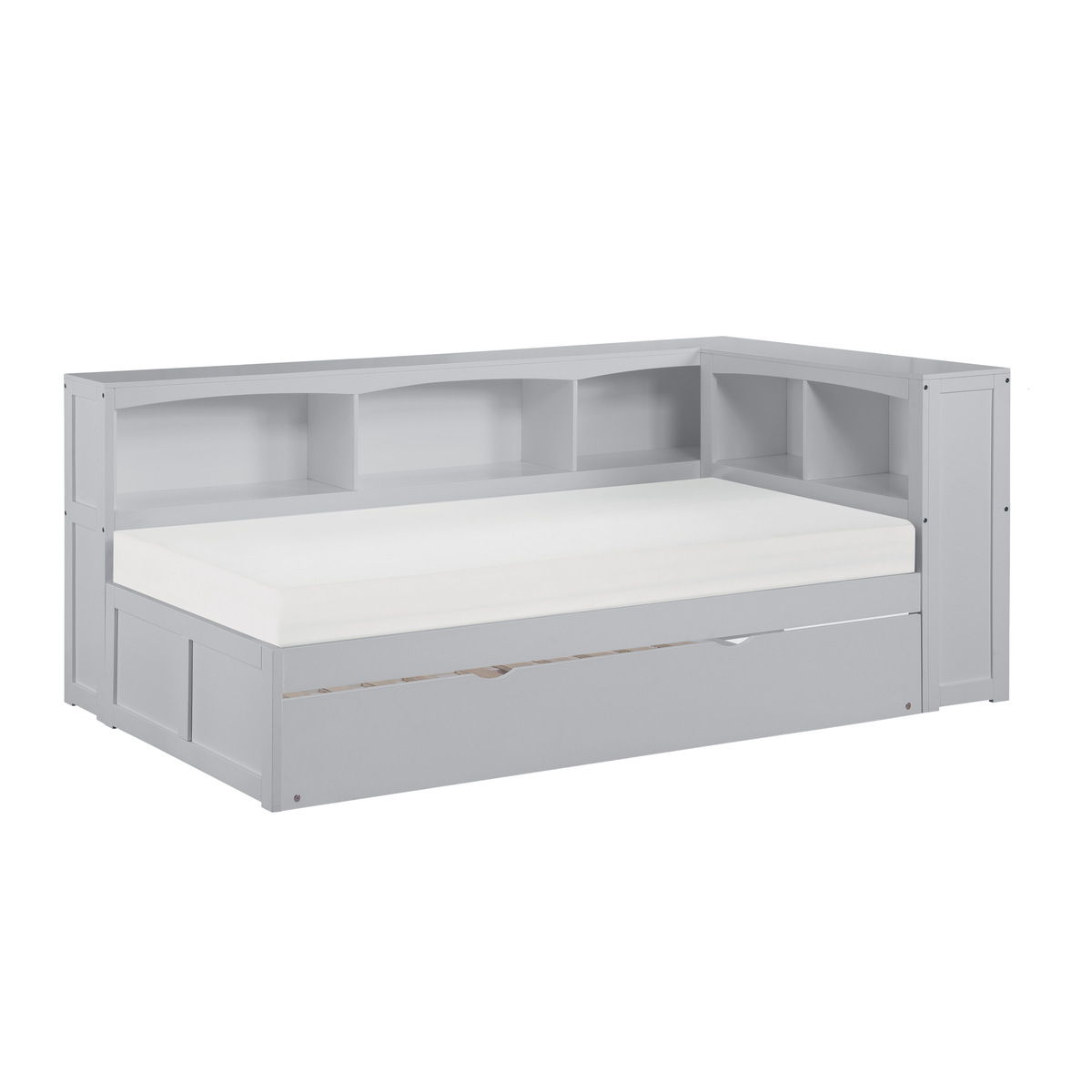 Orion Twin Bookcase Corner Platform Bed with Twin Trundle