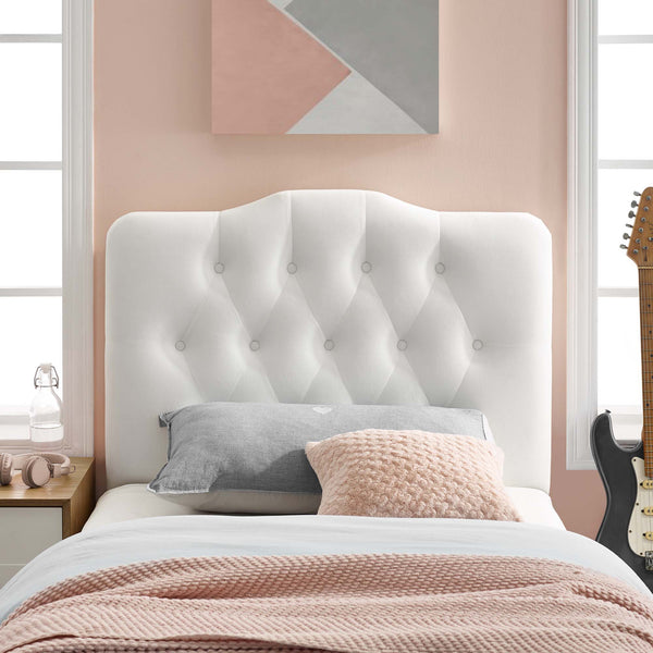 Annabel Diamond Tufted Performance Velvet Headboard - Twin, White