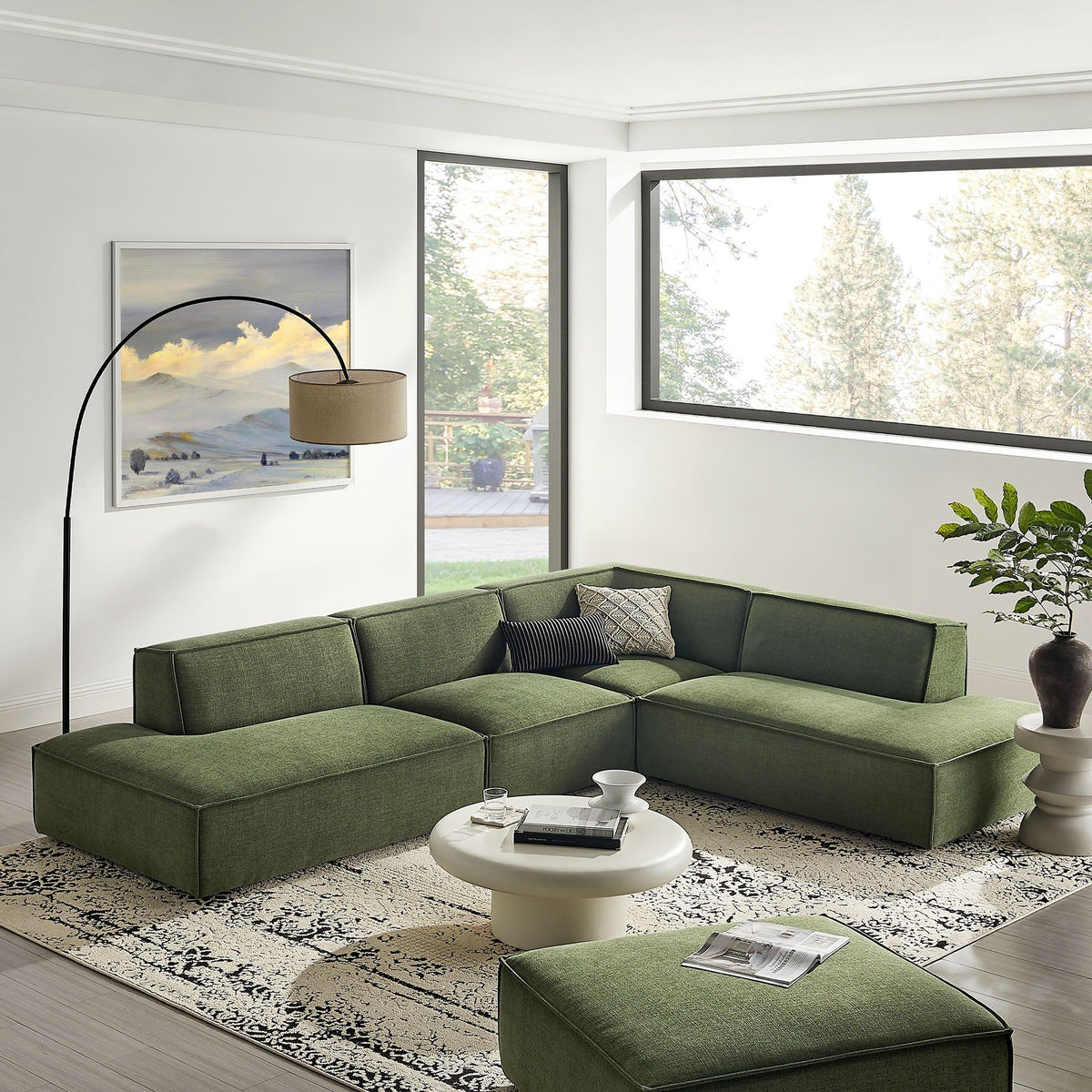 Restore 4-Piece Performance Fabric Upholstered Modular L-Shaped Armless Sectional Sofa - Foliage