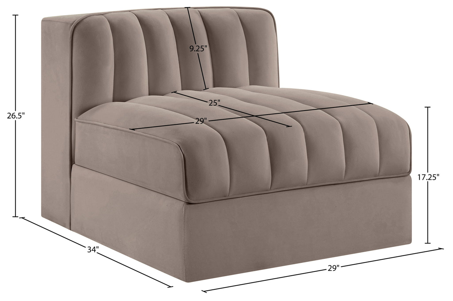 Rummi - Velvet Performance Fabric Upholstered Modular Armless Chair