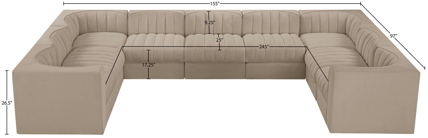 Rummi - Velvet Performance Fabric Upholstered 9 Piece Modular Sectional