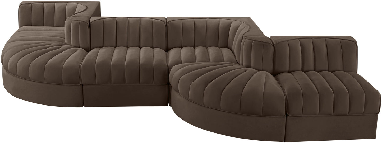 Rummi - Rounded Velvet Performance Fabric Upholstered 6 Piece Modular Sectional