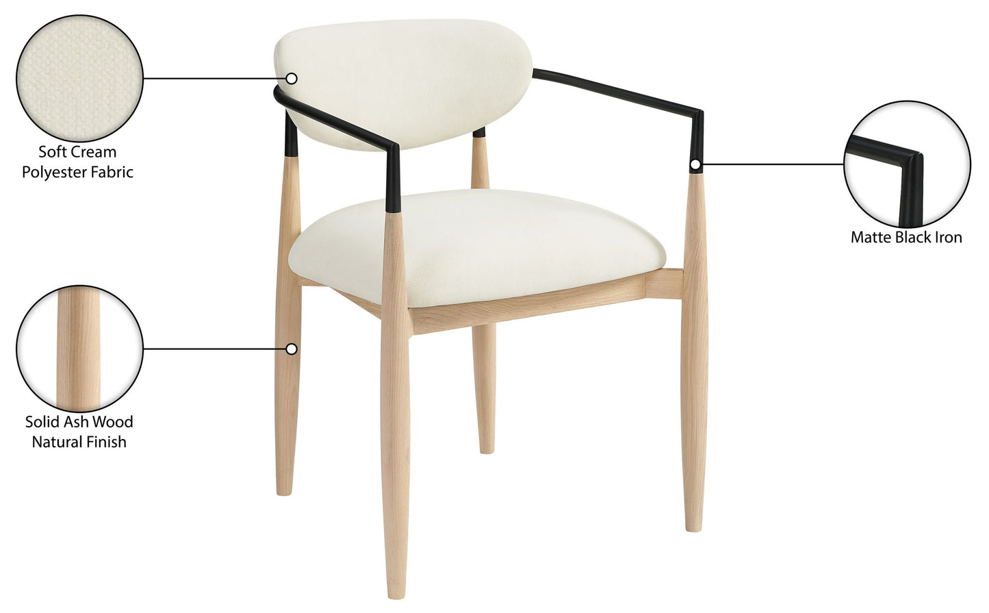 Riccio - Performance Fabric Upholstered Dining Arm Chair (Set of 2) With Light Brown Legs - Cream