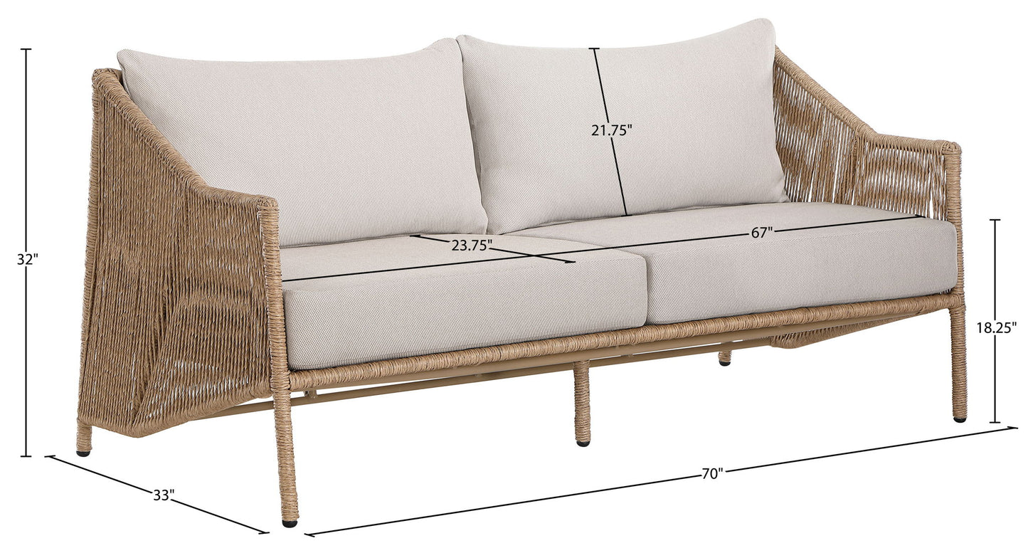 Coastline - Olefin Water Resistant Fabric And Wicker Outdoor Patio Loveseat - Beige