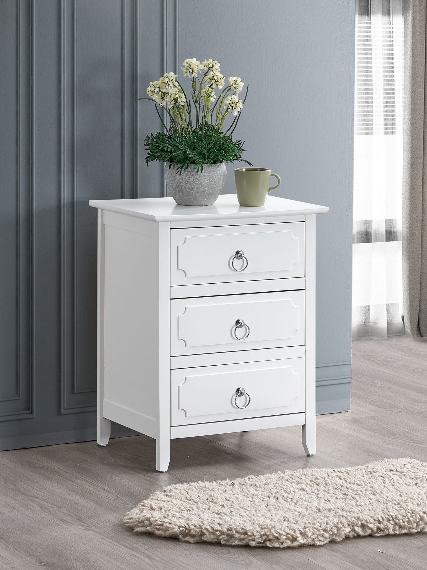 Daniel - 3 Drawer Wood Nightstand - White