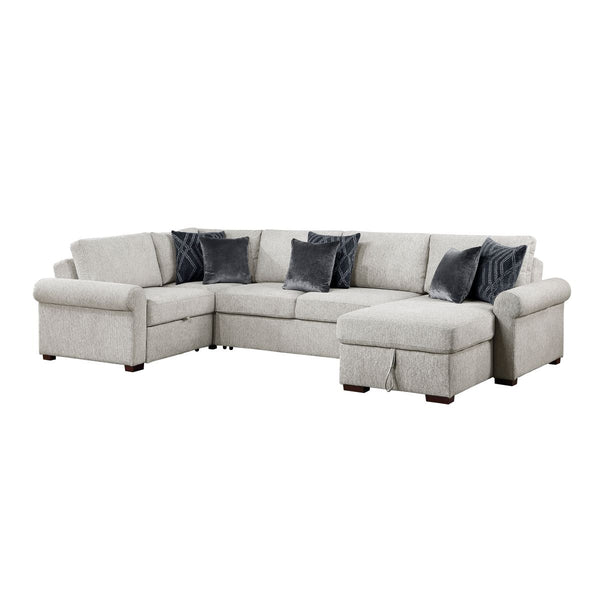 Isla 4-Piece Sectional with Reversible Chaise, Pull-out Bed, Hidden Storage and Click Motion Back
