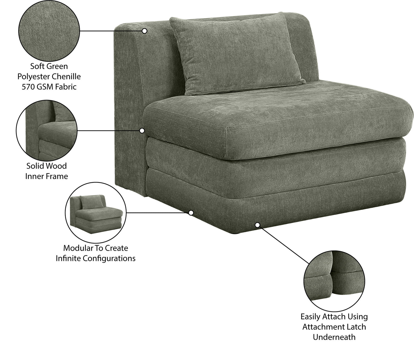 Stellar - Chenille Fabric Upholstered Modular Armless Chair