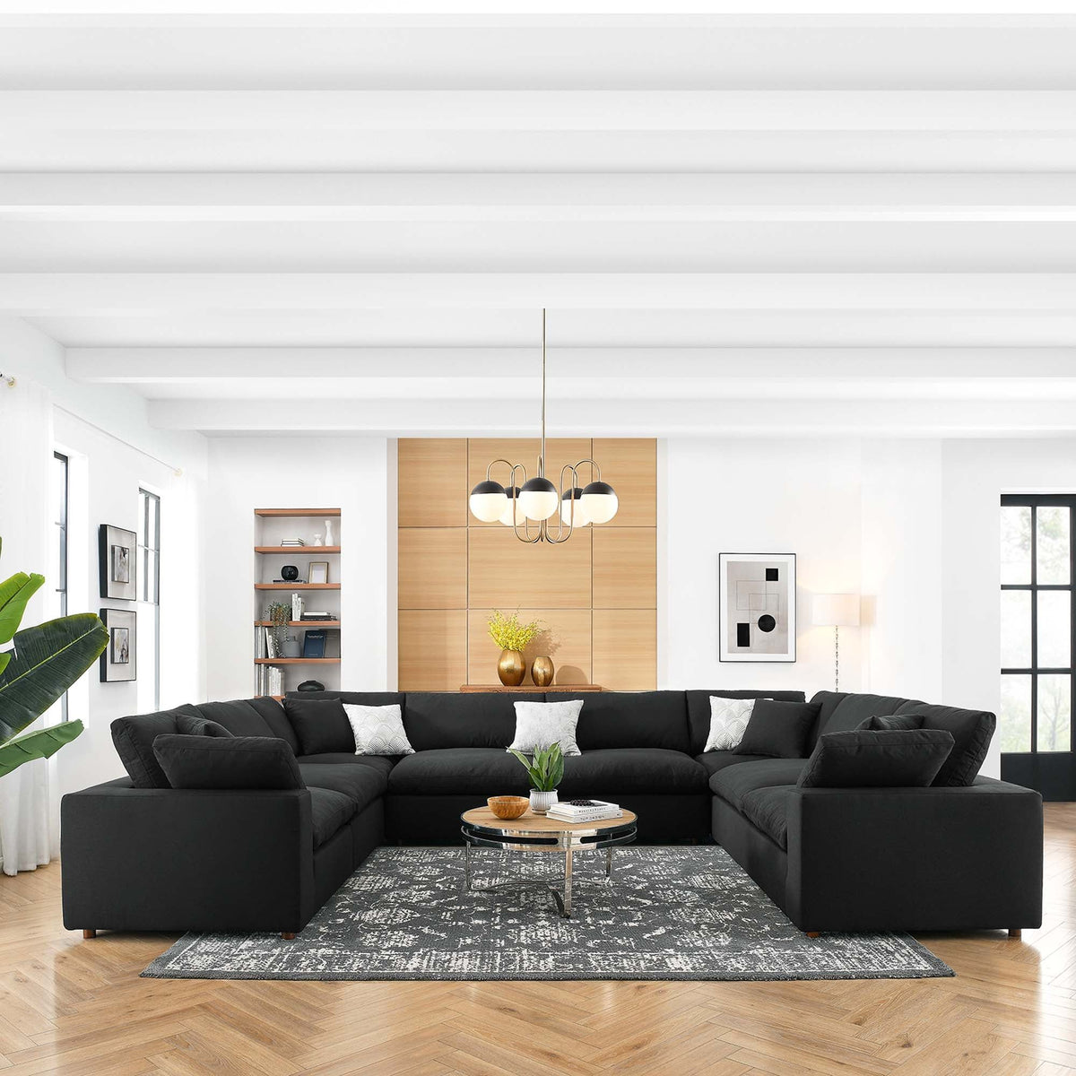 Commix 8-Piece Down Filled Overstuffed Sectional Sofa - Black