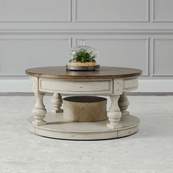 Morgan Creek - Round Cocktail Table - Antique White / Wirebrushed Tobacco Accents