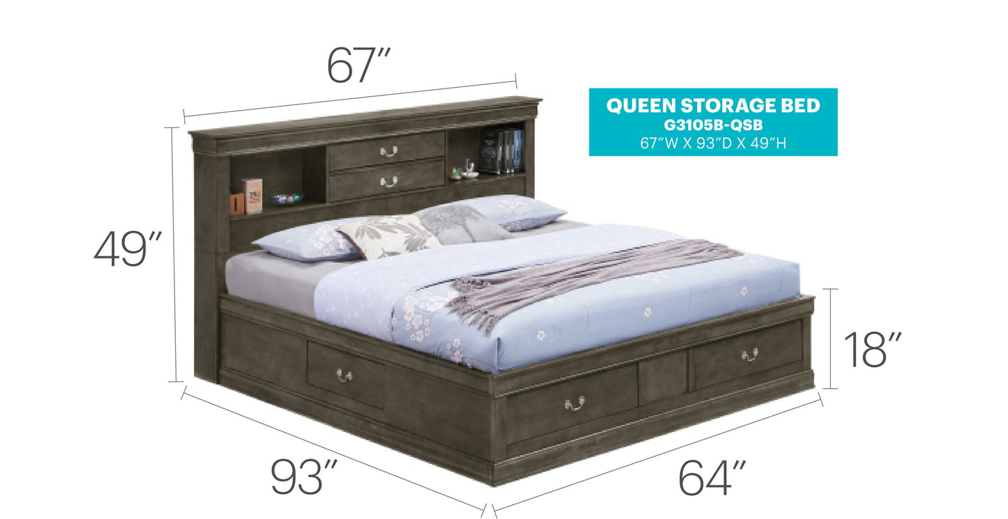 Glory Furniture - Louis Phillipe - Bookcase Storage Bed