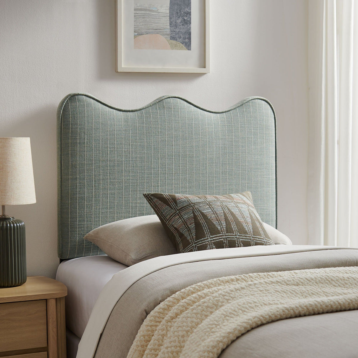 Athena Striped Fabric Upholstered Headboard - Twin, Spa Blue Stripe