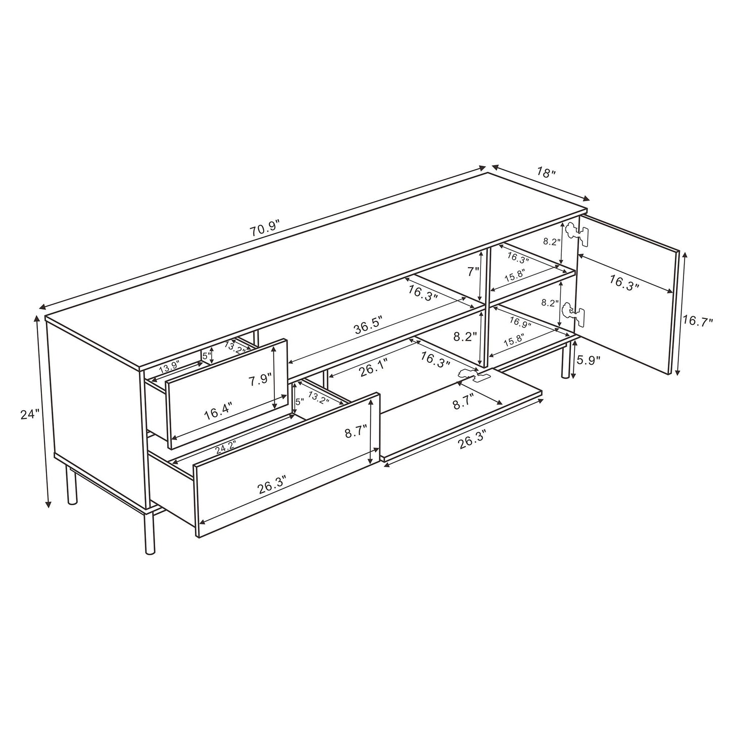 Arvon - 71" TV Stand With Metal Legs - Black and Natural