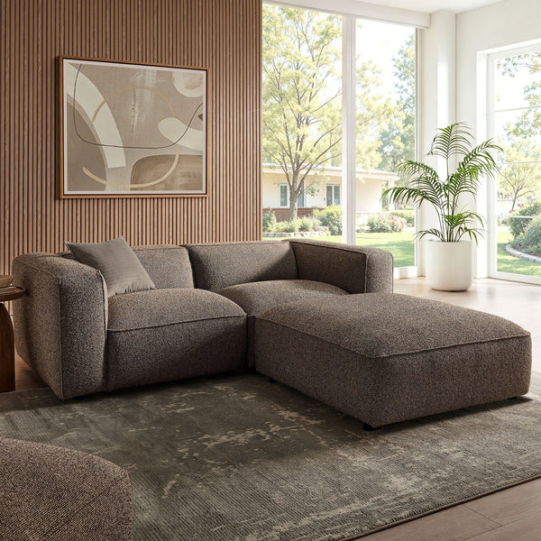 Auren 3 Piece Lattice Boucle Upholstered Modular Loveseat with Ottoman - Earth