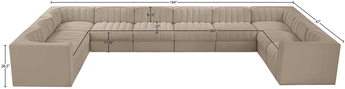 Rummi - Velvet Performance Fabric Upholstered 10 Piece Modular Sectional