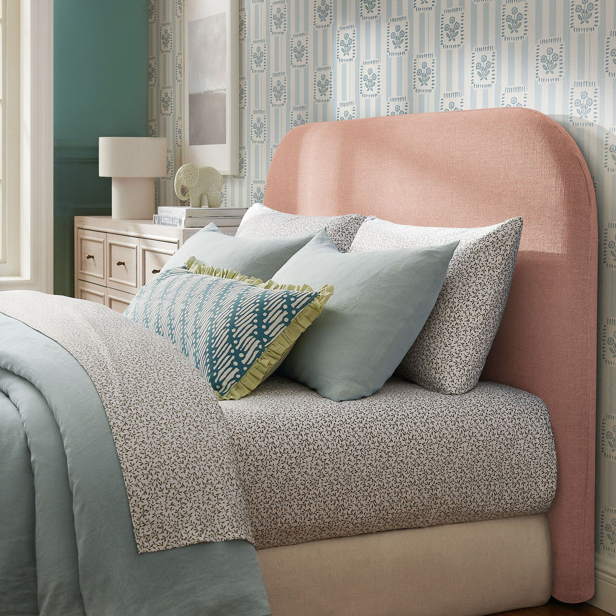 Keynote Queen Size Upholstered Fabric Headboard - Blush