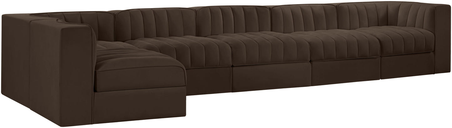 Rummi - Velvet Performance Fabric Upholstered 6 Piece Modular Sectional, L-Shaped (Right)