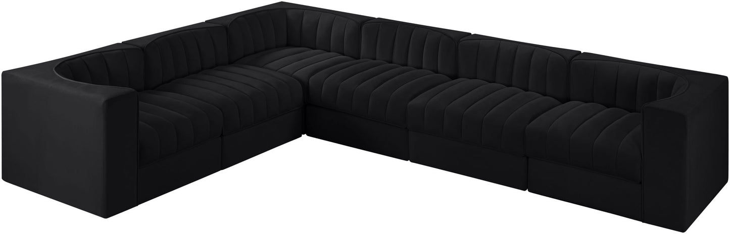 Rummi - Velvet Performance Fabric Upholstered 6 Piece Modular Sectional (With 3 Corner Chairs)