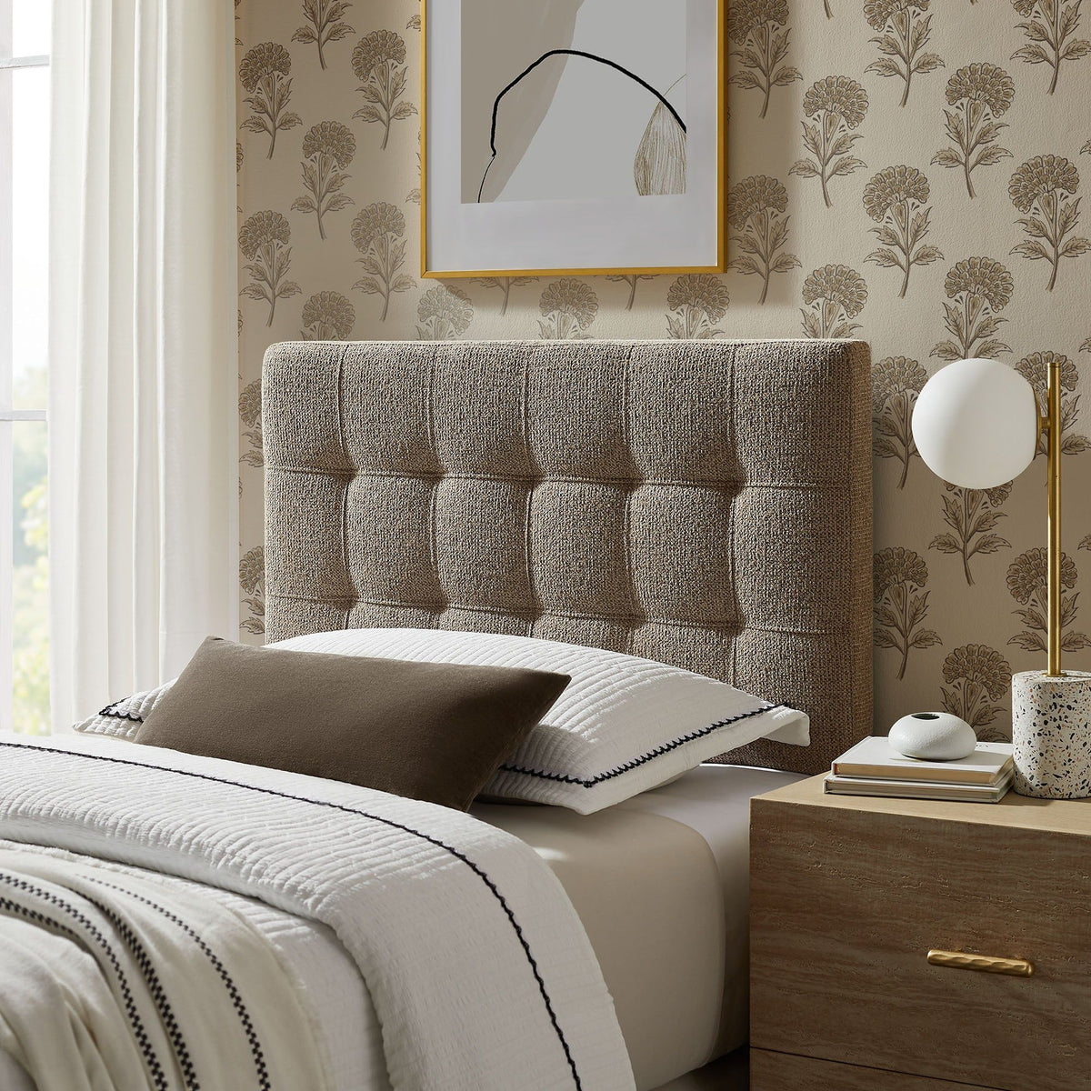 Lily Upholstered Fabric Headboard - Twin, Taupe