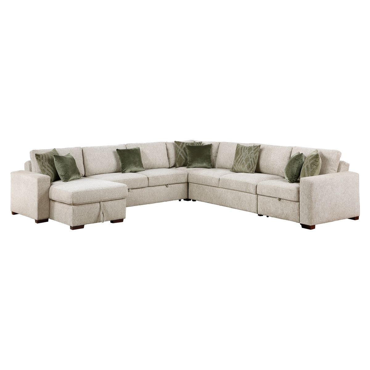 Isla 5-Piece Sectional with Reversible Chaise, Pull-out Bed, Hidden Storage and Click Motion Back