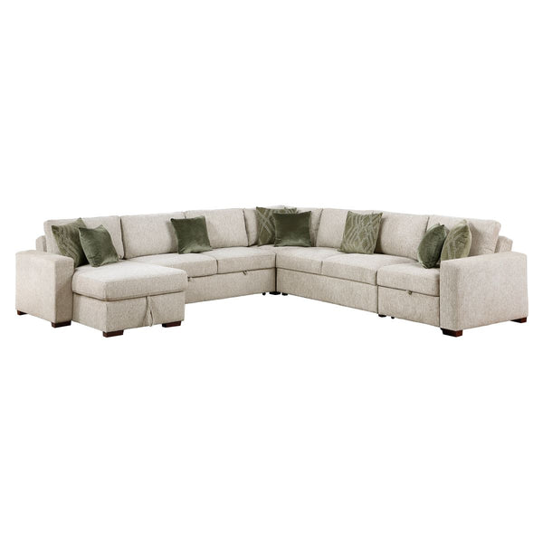 Isla 5-Piece Sectional with Reversible Chaise, Pull-out Bed, Hidden Storage and Click Motion Back