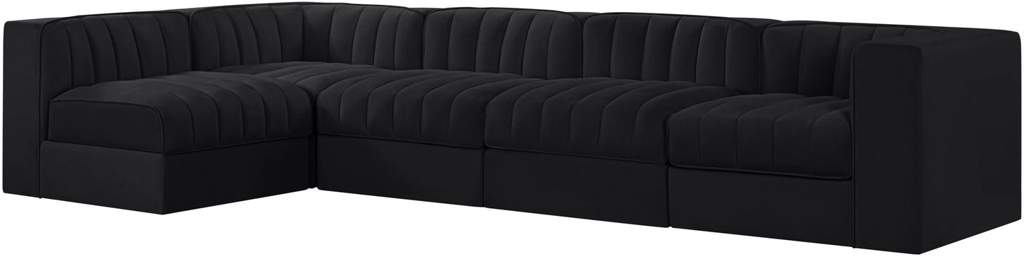 Rummi - Velvet Performance Fabric Upholstered 5 Piece Modular Sectional, L-Shaped (Right)