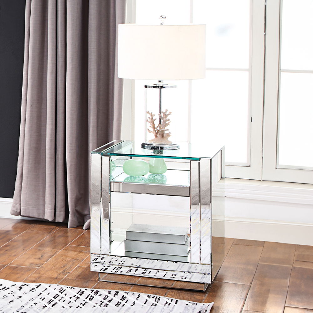 Nysa - 24" End Table - Mirrored & Faux Crystals