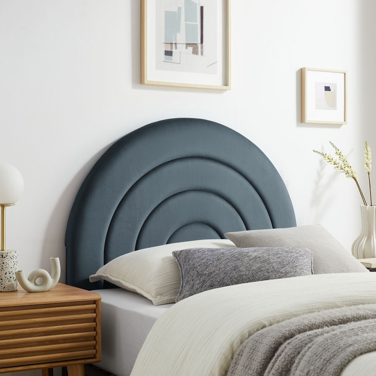 Solana Arched Performance Velvet Headboard - Twin, Cadet Blue