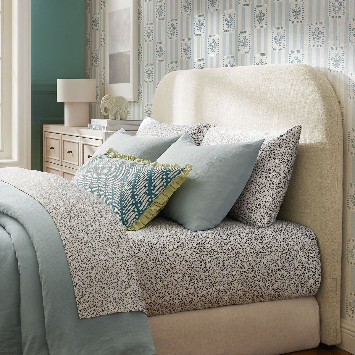 Keynote Full Size Upholstered Fabric Headboard - Ecru