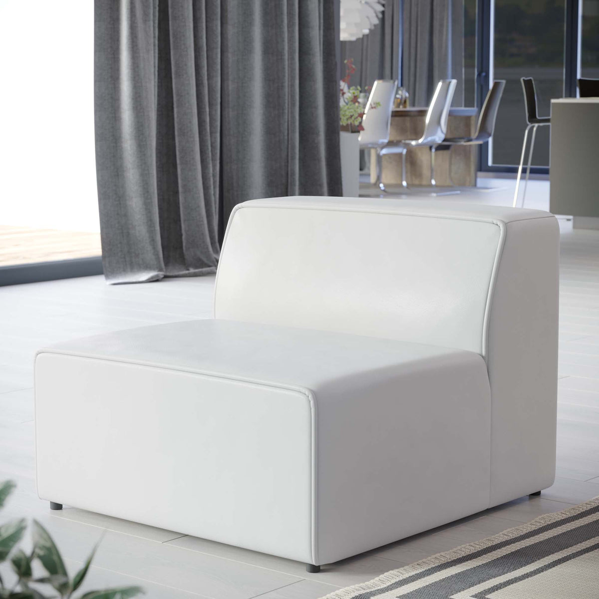 Mingle Vegan Leather Armless Chair - White