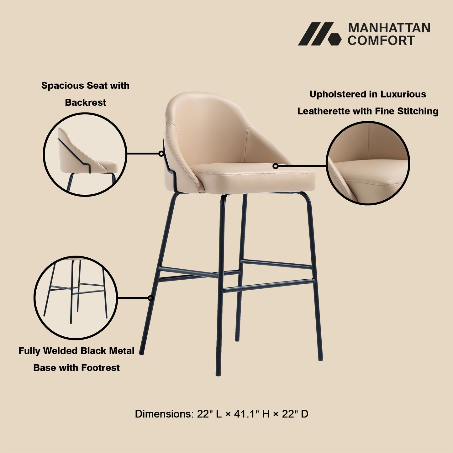Manhattan Gracie - Barstool With Black Base