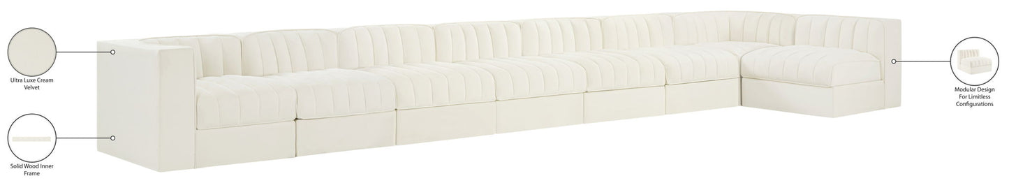 Rummi - Velvet Performance Fabric Upholstered 8 Piece Modular Sectional, L-Shaped (Right)