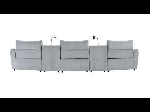Fullar - Modular Console With Wireless Charger - Light Gray Chenille