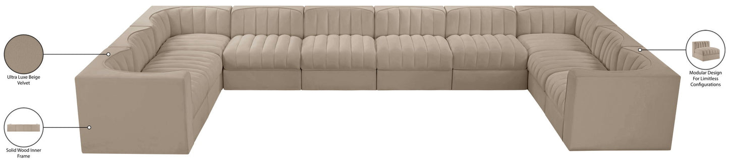 Rummi - Velvet Performance Fabric Upholstered 10 Piece Modular Sectional