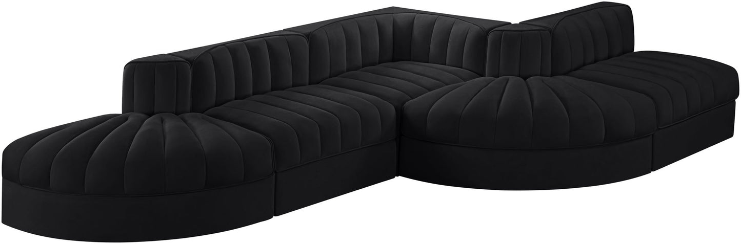 Rummi - Rounded Velvet Performance Fabric Upholstered 5 Piece Modular Sectional
