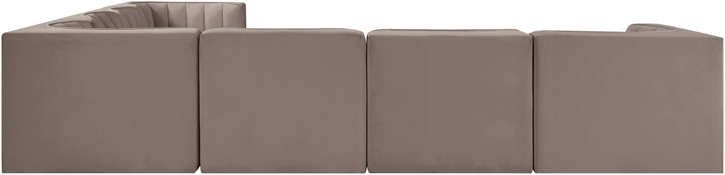 Rummi - Symmetrical Velvet Performance Fabric Upholstered 7 Piece Modular Sectional (With 3 Corner Chairs)