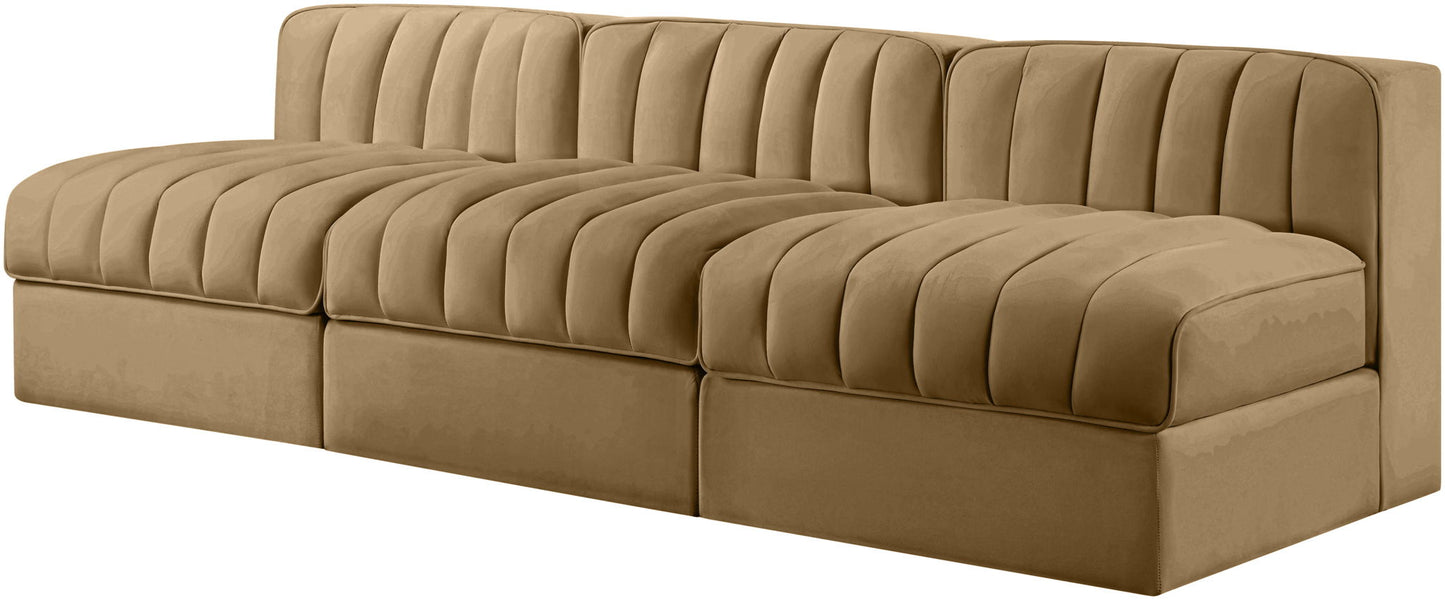 Rummi - Velvet Performance Fabric Upholstered 3 Piece Modular Armless Sofa