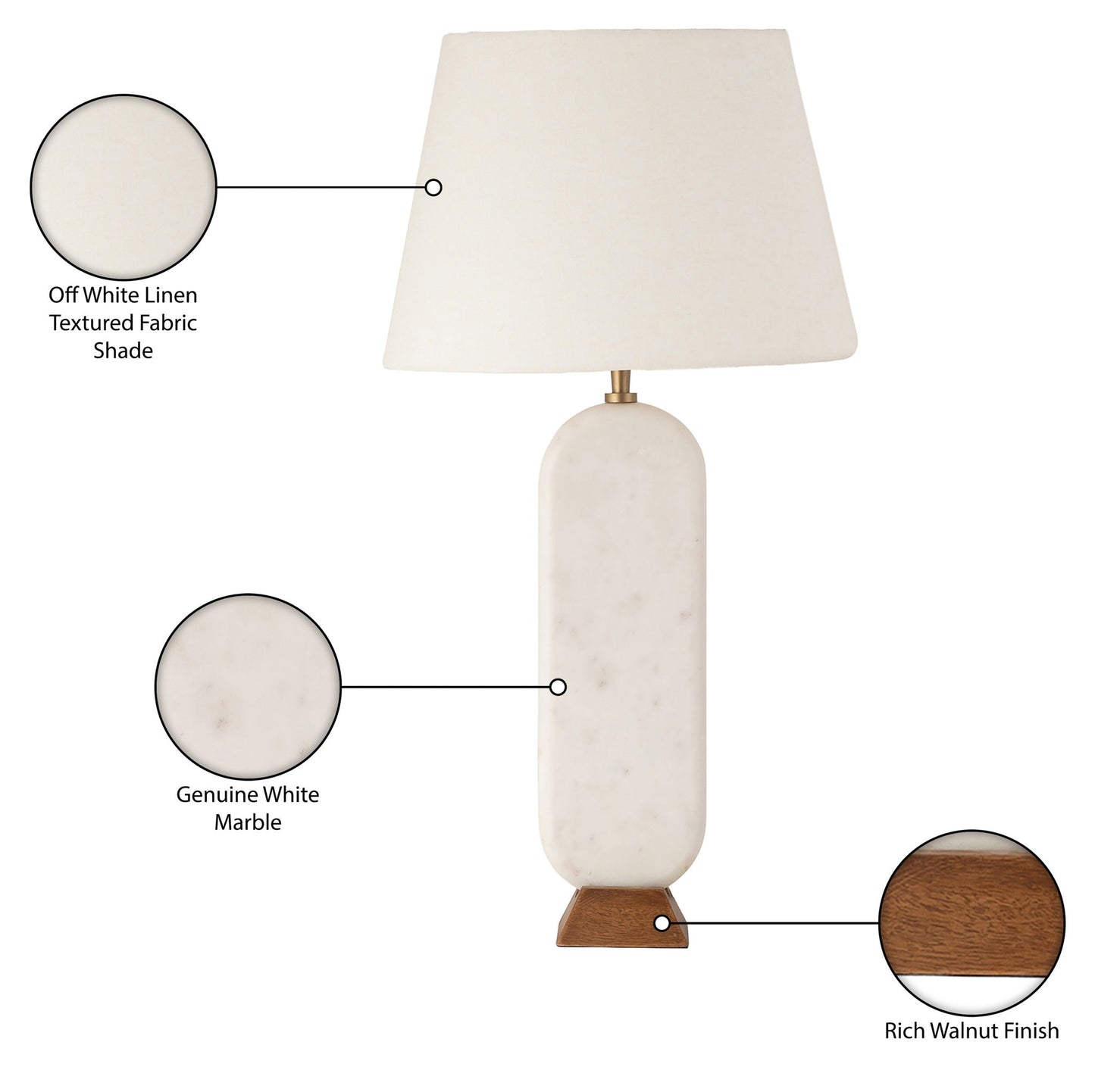 Solis - Genuine Marble And Mango Wood Base With Linen Textured Fabric Shade Table Lamp