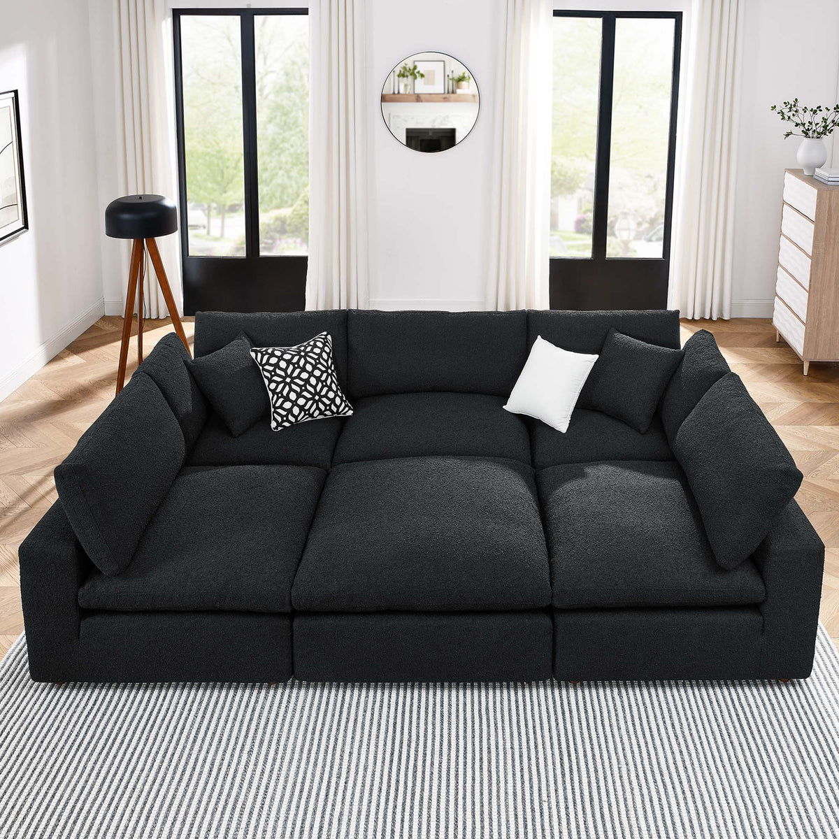 Commix Down Filled Overstuffed Boucle Fabric 6-Piece Sectional Sofa - Black